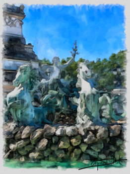 Named contemporary work « bordeaux les chevaux de la colonne des girondins », Made by DOMINIQUE DULOT DIGITAL