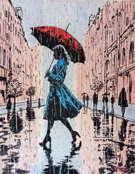 Named contemporary work « Jour de pluie en ville », Made by JEAN-CLAUDE ROBLES