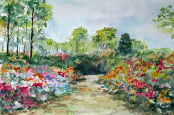 Named contemporary work « rêverie dans le parc floral de boutiguéry (aquarelle) », Made by MICHEL HAMELIN