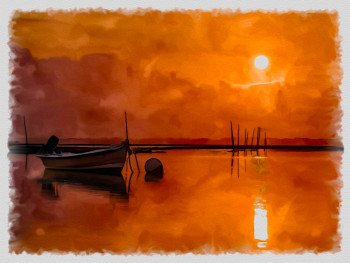 Named contemporary work « coucher de soleil sur le bassin », Made by DOMINIQUE DULOT DIGITAL