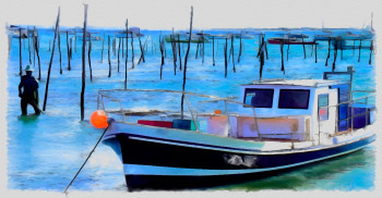 Named contemporary work « Arcachon à marée basse », Made by DOMINIQUE DULOT DIGITAL