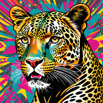 Named contemporary work « leopard pop art », Made by DOMINIQUE DULOT DIGITAL