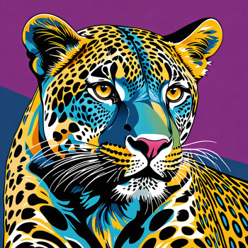 Named contemporary work « guépard pop art », Made by DOMINIQUE DULOT DIGITAL