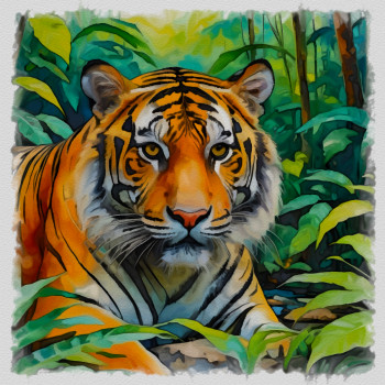 Named contemporary work « tigre du bengal », Made by DOMINIQUE DULOT DIGITAL