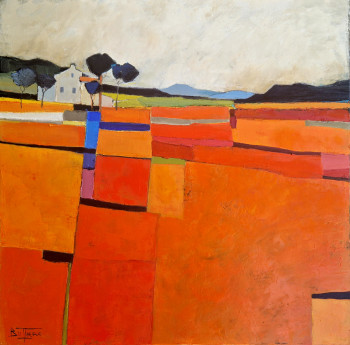 Named contemporary work « Paysage Rouge », Made by BUFFIERE