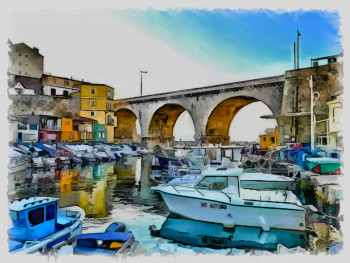 Named contemporary work « vallon des auffes petit port de Marseille », Made by DOMINIQUE DULOT DIGITAL