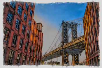 Named contemporary work « Brooklyn bridge New York », Made by DOMINIQUE DULOT DIGITAL