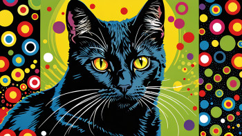 Named contemporary work « chat noir pop art », Made by DOMINIQUE DULOT DIGITAL