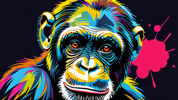 Named contemporary work « chimpanzé pop art », Made by DOMINIQUE DULOT DIGITAL