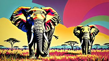 Named contemporary work « les elephants façon pop art », Made by DOMINIQUE DULOT DIGITAL