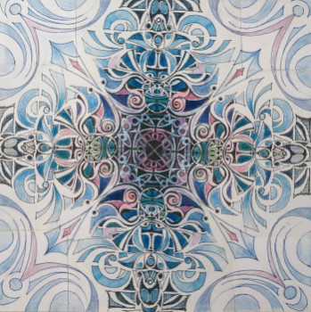 Named contemporary work « MANDALA bleu carré », Made by LAULPIC