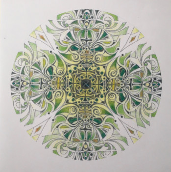 Named contemporary work « MANDALA vert rond », Made by LAULPIC