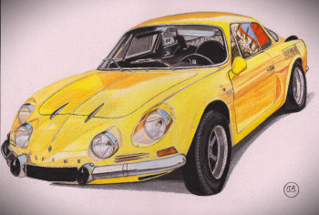 Named contemporary work « Renault Alpine A110 jaune », Made by PIRDESSINS