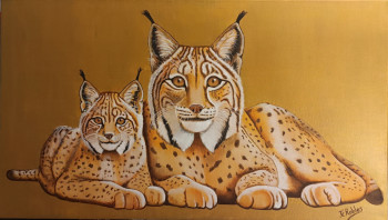 Named contemporary work « Un lynx et son petit », Made by JEAN-CLAUDE ROBLES