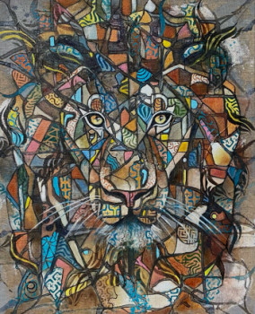 Named contemporary work « Lion III - Huile sur toile 81 x65 cm », Made by ASSAëL