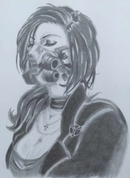 Named contemporary work « Femme avec masque », Made by JIM.DRAW