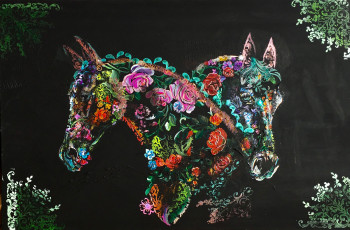 Named contemporary work « Chevaux en fleurs », Made by ANNABEL LABATIE