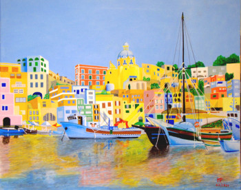 Named contemporary work « Le port de PROCIDA », Made by MICHEL PARIENTE