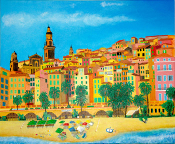 Named contemporary work « Menton vu par mer », Made by MICHEL PARIENTE