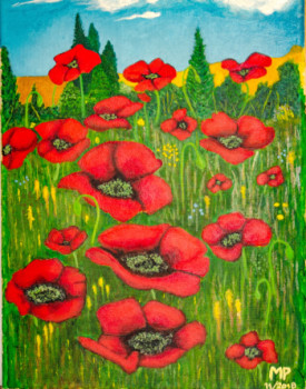 Named contemporary work « Champs de coquelicots », Made by MICHEL PARIENTE