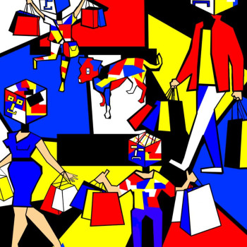 Named contemporary work « Familie Mondrian geht shoppen », Made by REGINE JONAS