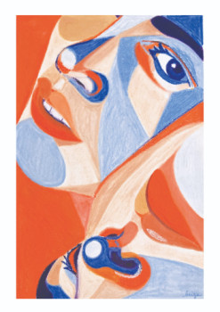 Named contemporary work « Femmes - Orange et Bleu », Made by BERGA