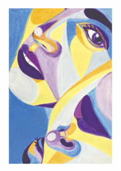 Named contemporary work « Femmes - Violet, Jaune et Bleu », Made by BERGA