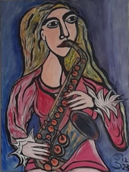 Named contemporary work « LA SAXOPHONISTE », Made by JOSé GARCIA