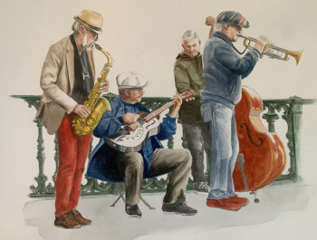 Named contemporary work « Musiciens de rue », Made by JOELLE