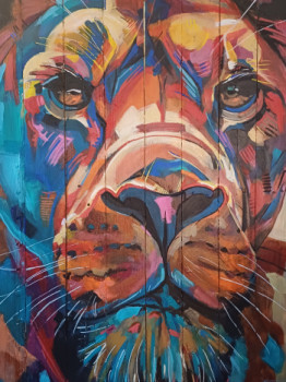 Named contemporary work « Colorfull lion », Made by LODA