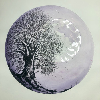 Named contemporary work « Arbre Lune », Made by ELO’ILLUSTRATION