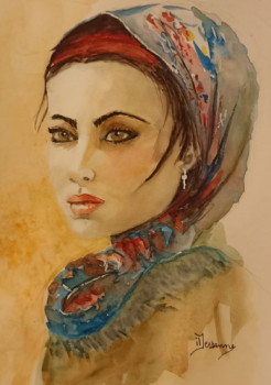 Named contemporary work « La fille au foulard », Made by ISABELLE DESSENNE