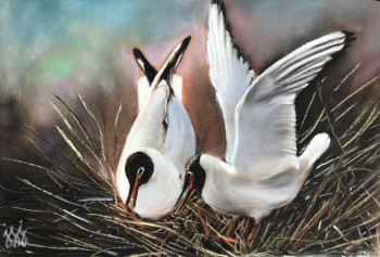 Named contemporary work « Les 2 mouettes au nid », Made by JEF