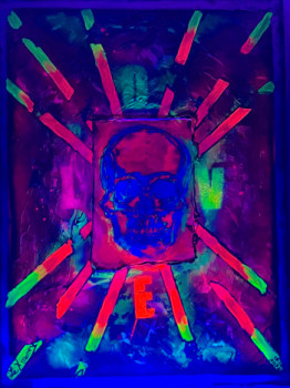 Named contemporary work « The Silver Skull », Made by LE X MONEY