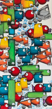 Named contemporary work « Les poissons Toqués - 2 », Made by LO'R