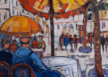 Named contemporary work « La terrasse aux parasols », Made by ALAIN DUPERAY