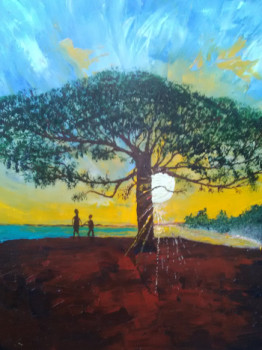 Named contemporary work « Arbre de vie Hawai », Made by GEGE PEINTURE