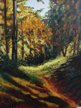 Named contemporary work « Automne en forêt 2 », Made by HUBERT BRIDOUX