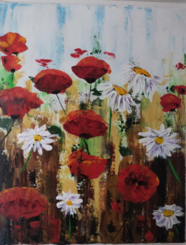 Named contemporary work « Coquelicots et marguerites », Made by HUBERT BRIDOUX