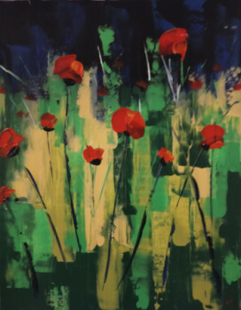 Named contemporary work « Coquelicots 2 », Made by HUBERT BRIDOUX