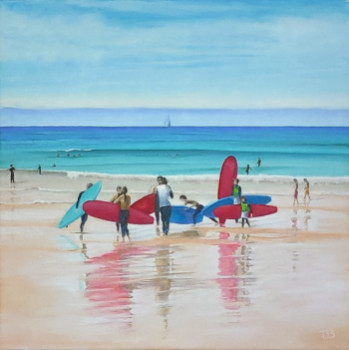 Named contemporary work « École de surf sur la plage de Donnant », Made by THIERRY LE BOULANGER