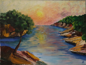 Named contemporary work « La calanque au couchant », Made by HUBERT BRIDOUX