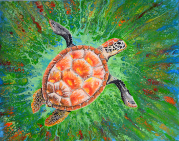 Named contemporary work « Tortue verte de la Martinique », Made by MICHEL PARIENTE