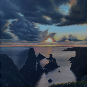 Named contemporary work « Coucher de soleil sur les aiguilles de Port Coton », Made by THIERRY LE BOULANGER