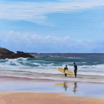 Named contemporary work « Surfeurs sur la plage de Donnant », Made by THIERRY LE BOULANGER