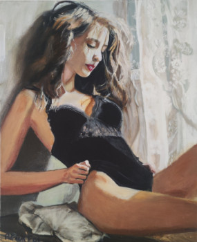 Named contemporary work « Jeune femme derrière la fenêtre », Made by PATRICK FOI