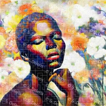 Named contemporary work « "L'africaine aux fleurs" », Made by STEVE DELERIS