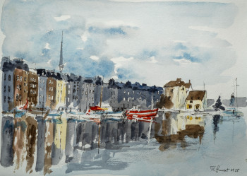 Named contemporary work « Port de Honfleur », Made by FRANçOIS CHAUVET