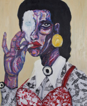 Named contemporary work « Femme au masque de Fumée », Made by OSCAR GREEN