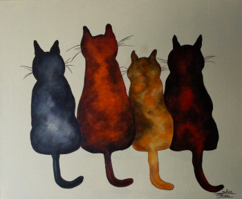 Named contemporary work « les 4 chats », Made by SYLVIE PINON